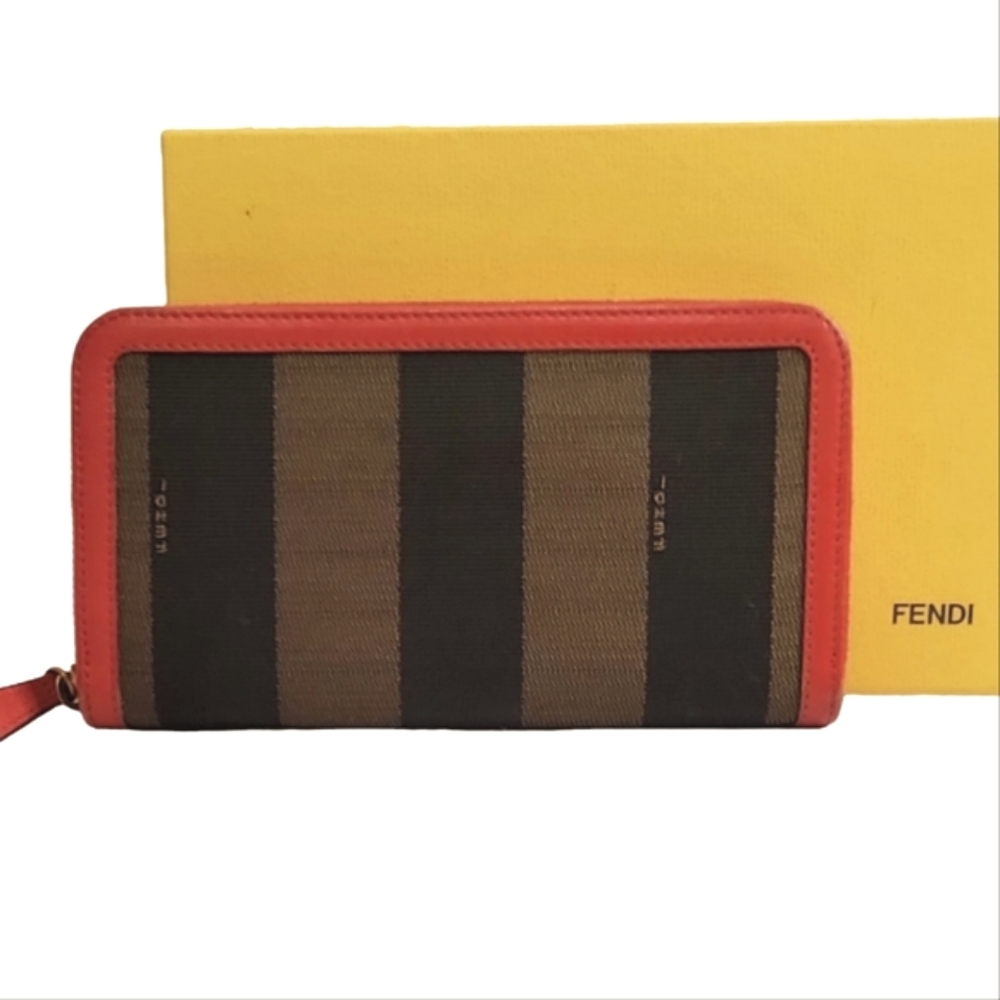✨FENDI Zip Around Penguin Stripe Leather Wallet